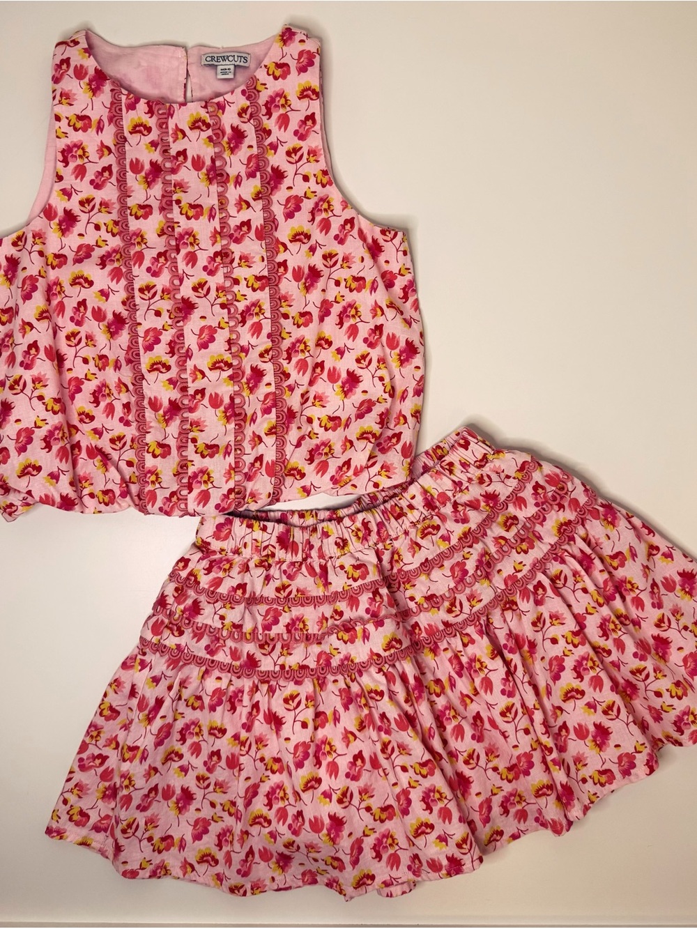 Crewcuts Pink Floral Two-Piece Skirt Set with Red & Yellow Accents